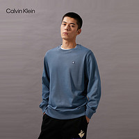 Calvin Klein Jeans24秋季男士简约ck刺绣方标净色纯棉圆领卫衣J326966 CDO-中国蓝 L