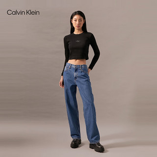 Calvin Klein Jeans24秋季女士休闲通勤ck字母辣妹正肩长袖T恤J224950 BEH-太空黑 S