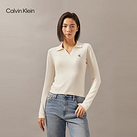 Calvin Klein Jeans24秋季女士休闲通勤ck刺绣V字POLO领针织衫J224778 YBI-牛乳白 L