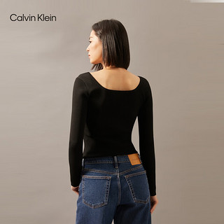 Calvin Klein Jeans24秋季女士时尚ck性感辣妹大圆领打底衫针织衫J224561 BEH-太空黑 XS