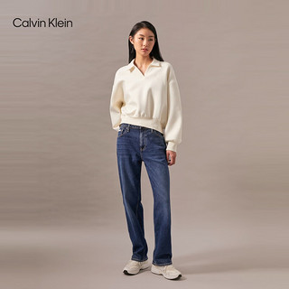 Calvin Klein Jeans24秋季女士复古休闲ck宽松V字POLO领短款卫衣J224688 YBI-牛乳白 M