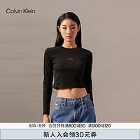 Calvin Klein Jeans24秋季女士休闲通勤ck字母辣妹正肩长袖T恤J224950 BEH-太空黑 L