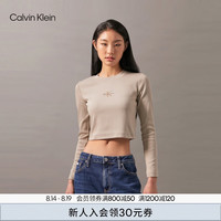 Calvin Klein Jeans24秋季女士休闲通勤ck字母辣妹正肩长袖T恤J224950 PCF-摩卡米 S