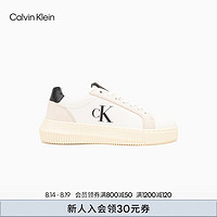 Calvin Klein Jeans24秋季女士复古ck皮革拼接厚底运动鞋老爹鞋YW01614 03A-月光白/太空黑 37