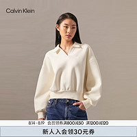 Calvin Klein Jeans24秋季女士复古休闲ck宽松V字POLO领短款卫衣J224688 YBI-牛乳白 S