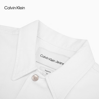 Calvin Klein Jeans24秋季男士复古ck布标贴袋纯棉短袖牛仔衬衫J325774 1AA-牛仔白 L