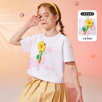 ASK JUNIOR女童短袖T恤2024夏薄款儿童时尚花朵休闲纯棉打底衫 白色 1
