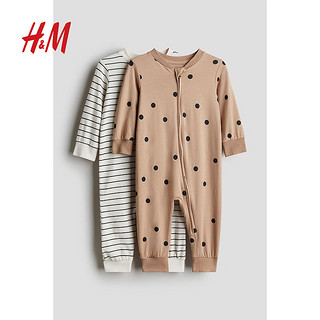 H&M2024秋季童装男女婴幼童0-6个月2件装连体睡衣1085413 浅灰粉色/波点 90/48