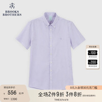 布克兄弟(BrooksBrothers)男士24早秋免烫条纹刺绣logo休闲衬衫 B555-亮紫色 S