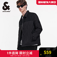 杰克·琼斯（JACK&JONES）男装衣服秋冬灯芯绒拼接轻薄羽绒服男短款夹克衬衫式外套男士保暖 E40 黑色 165/88A/XS