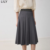 丽丽 LILY2024秋女装垂感百搭经典款通勤中高腰A字百褶裙半身裙女 501灰色 L