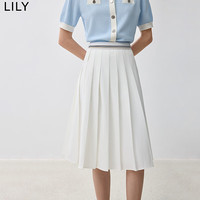 丽丽 LILY2024秋女装垂感百搭经典款通勤中高腰A字百褶裙半身裙女 603本白 M