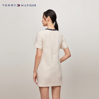 TOMMY HILFIGER24秋冬女时尚通勤撞色圆领后拉链直筒连衣裙WW0WW43560 米白色YBH 38