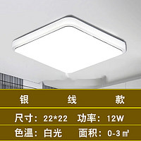 祎琳 方灯吸顶灯LED正方形卧室灯餐厅客厅灯阳台走廊厨卫家用灯具吸灯 22*22银线12W白光