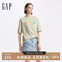 Gap女装2024初秋彩色刺绣logo短袖T恤纯棉简约百搭上衣613288 淡绿色 155/76A(XS) 亚洲尺码