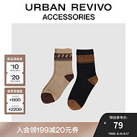 URBAN REVIVO2024秋季男士复古风中袜两双装UAMA40112 多色 F