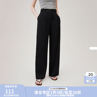 范思蓝恩夏季高腰黑色休闲裤女2024直筒明线通勤宽松长裤夏季女装 黑色 M