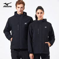 美津浓(MIZUNO)户外风衣男士锋衣外套宽松旅游款上衣防风夹克连帽保暖外套 黑色【抓绒款】 S