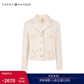 TOMMY HILFIGER24新款秋冬女装羊毛混纺时尚金属扣短款西装外套WW0WW45515 米白色YBH 3