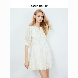 Basic House/百家好精致温柔风连衣裙花边系带女仙女裙