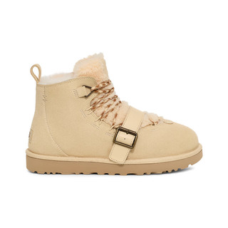 UGG 女士时尚舒适纯色保暖系带平底经典休闲毛茸款短靴 1153510 饼干棕色 38
