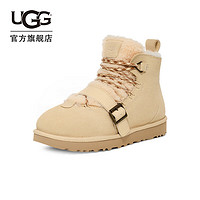 UGG 女士时尚舒适纯色保暖系带平底经典休闲毛茸款短靴 1153510 饼干棕色 37