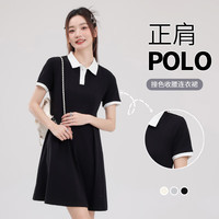 真维斯撞色珠地收腰POLO连衣裙女2024年夏季简约时尚休闲风半身裙GX 白-纯色 M