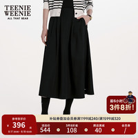 Teenie Weenie小熊2024新款气质百褶半身裙长款黑色半裙子女装