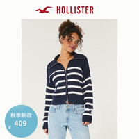 HOLLISTER24秋冬新款辣妹翻领宽松条纹拉链针织衫 女 KI350-4268
