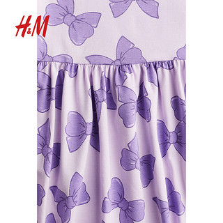 H&M2024秋季童装女童合身休闲可爱棉质印花连衣裙1245392 紫色/蝴蝶结 130/64