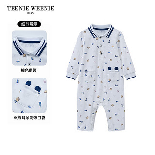 Teenie Weenie Kids小熊童装24秋季男宝宝满印翻领长袖连身衣 象牙白 73cm