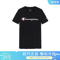 Champion 草写logo纯色圆领短袖T恤 深黑色 GT23H-Y06794-003