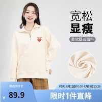 班尼路2024秋季新款情侣半拉链翻领长袖运动套头衫女休闲百搭卫衣