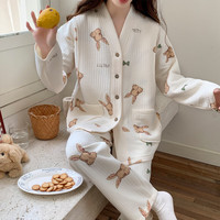 婧麒(JOYNCLEON)月子服怀孕期大码睡衣开衫长袖空气棉套装女时尚家居休闲服 调皮兔Jyz165441 L码