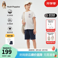 暇步士（Hush Puppies）童装儿童男大童2024夏季蒸呢工艺微弹舒适时尚休闲短袖套装 本白 110cm