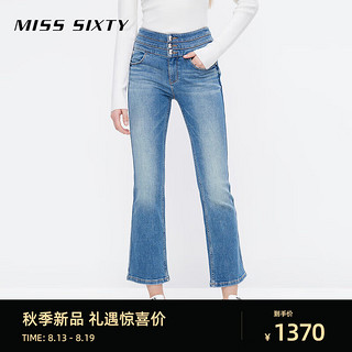 MISS SIXTY2024秋季牛仔裤女三环高腰九分微喇裤薄款小个子 中蓝 29