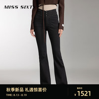 MISS SIXTY2024秋季新款牛仔裤女三环高腰复古微喇长裤显瘦小黑裤 黑色