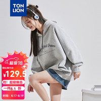 唐狮 TONLION卫衣女2024早秋新款前胸图案撞色帽绳连帽卫衣 浅麻灰