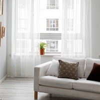 锦色华年 窗纱 白色纱帘成品  简约纯色布艺帘客厅卧室透光窗帘(赠送挂钩及孔环)渐条 2米宽