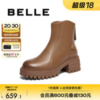 百丽厚底增高休闲靴女2024冬季新商场同款真皮舒适靴B8Y1DDZ4预售