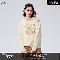 伊芙丽（eifini）伊芙丽学院风重工撞色绣花连帽卫衣女2024秋装设计感气质外套 米色 155/80A/S