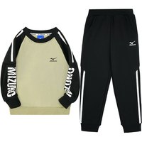 美津浓(MIZUNO)运动套装男春秋加厚外套长裤透气两件套休闲针织 灰绿色 120cm