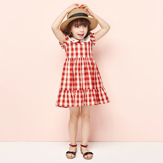 笛莎童装女童连衣裙夏装女孩宝宝儿童甜美格子棉布裙迪莎