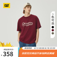 卡特彼勒CAT卡特24夏季男户外休闲百搭简约印花Logo短袖T恤 暗红色 XL