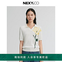 奈蔻【NEXY.CO x 罗比联名系列】2024年秋季通勤印花POLO领针织衫 白色 XL