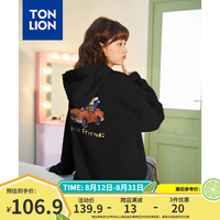 唐狮(TonLion)2024早秋连帽卫衣女卡通印花落肩卫衣宽松百搭卫衣外套dx 黑 M