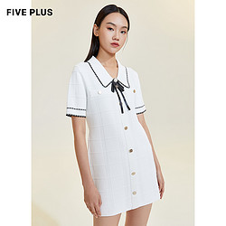 Five Plus 5+ 娃娃领毛织连衣裙女法式撞色蝴蝶结