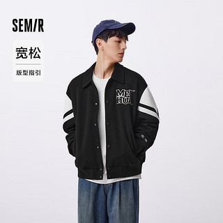 森马（Semir）[商场同款]梅花系列外套男2024秋新款学院风绣花夹克情侣 黑色调00399 1