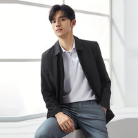 柒牌风衣外套男2024秋季商务休闲暗格纹休闲百搭男士翻领夹克0360 黑色 3XL