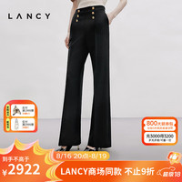 朗姿/LANCY2024秋季黑色微喇叭阔腿西装裤女金属扣复古裤子 黑色 M